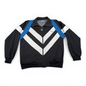 Vintage Spalding Track Jacket Adult LARGE Black White Colorblock Chevron 90s